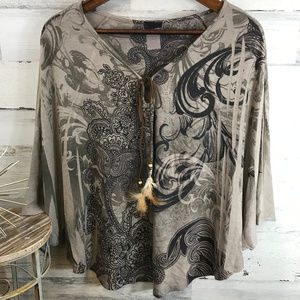 Agenda Brown Shawl Blouse [543b16]